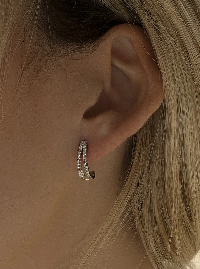 Pendientes aros pequeos diseo raíl de circonitas doble