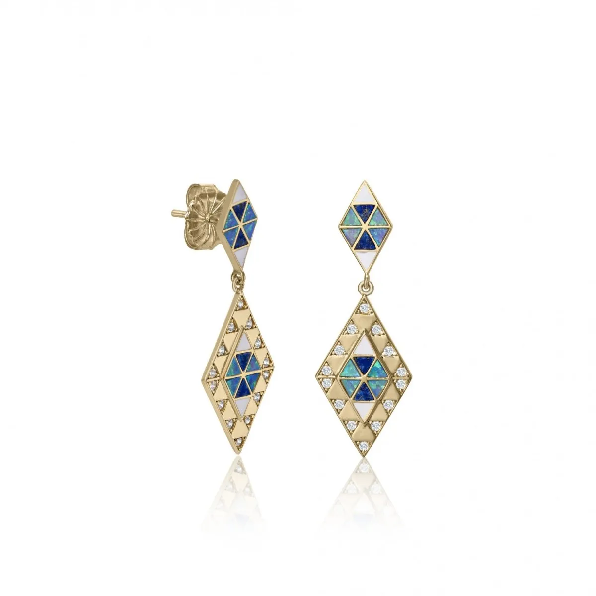 Pendientes con colgantes motivo rombo con lapislazuli  esmalte y circonita
