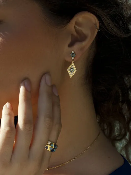 Pendientes con colgantes motivo rombo con lapislazuli  esmalte y circonita