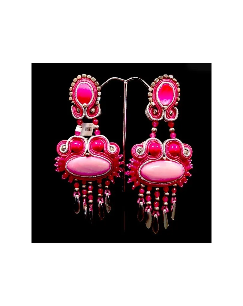 PENDIENTES FLAMENCA ROSAS DE BISUTERIA ALTA