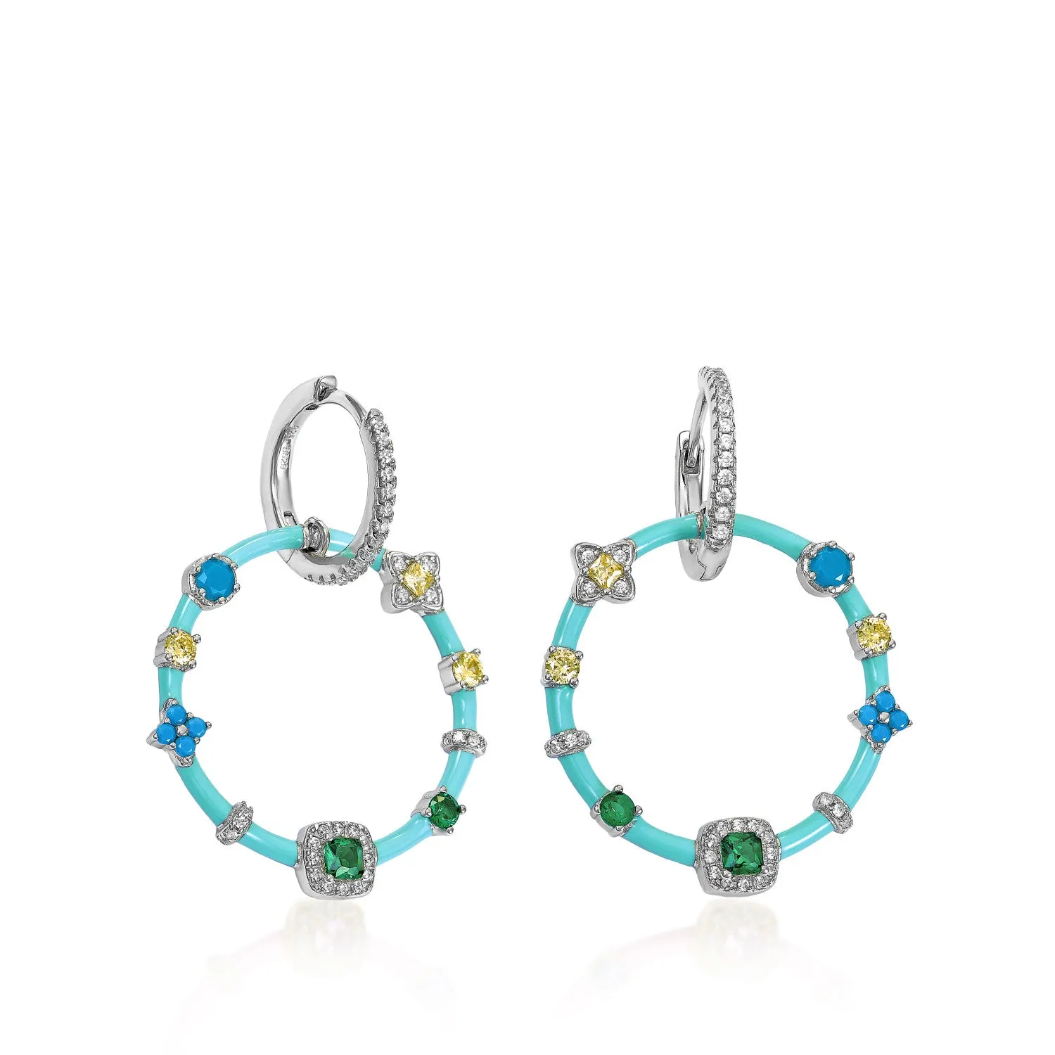 Pendientes originales con gemas estilo aro de esmalte turquesa