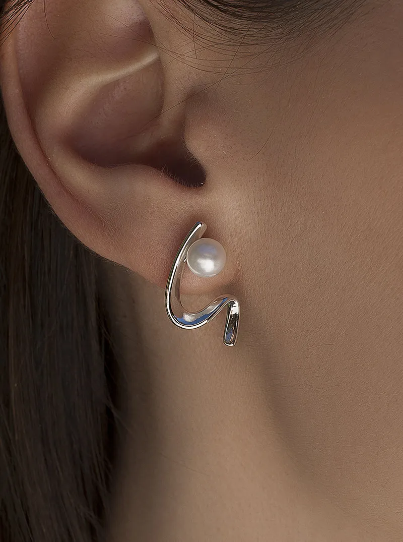 Pendientes perla de plata diseo ondulado