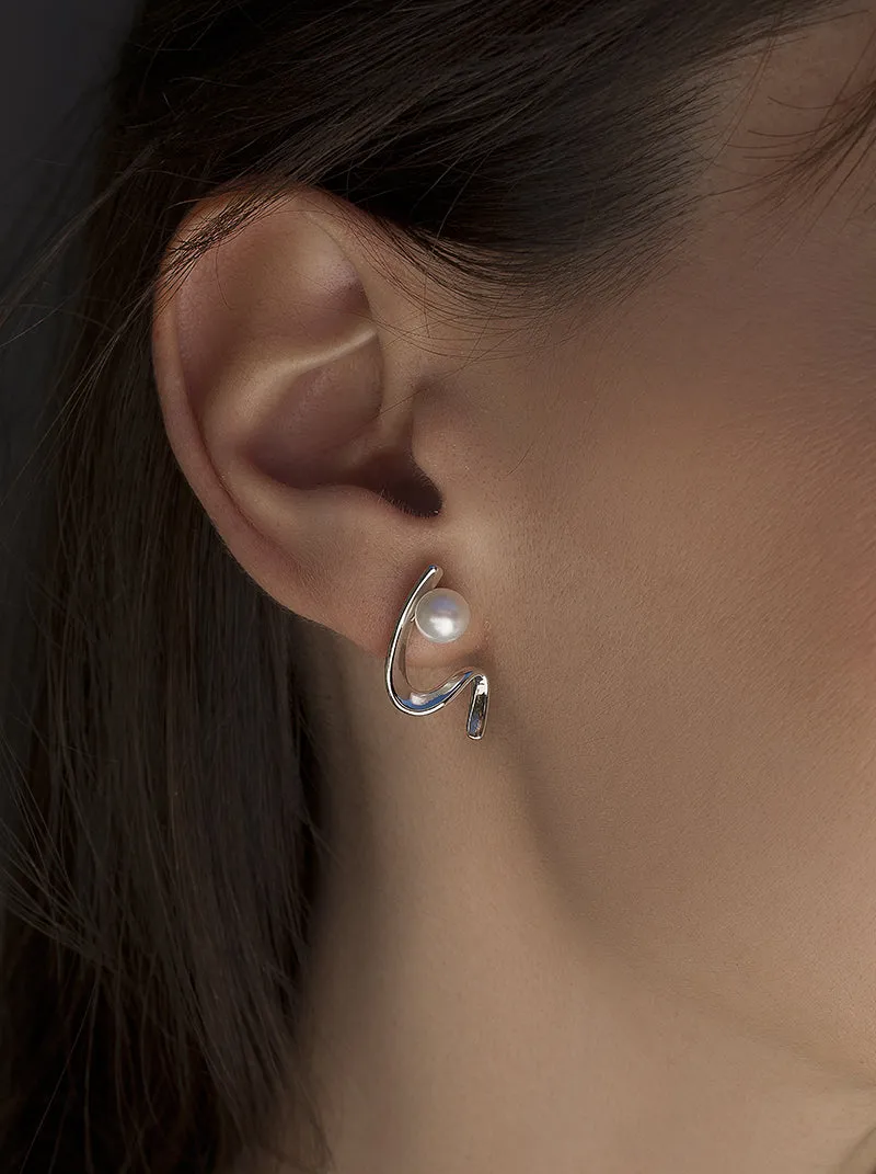 Pendientes perla de plata diseo ondulado