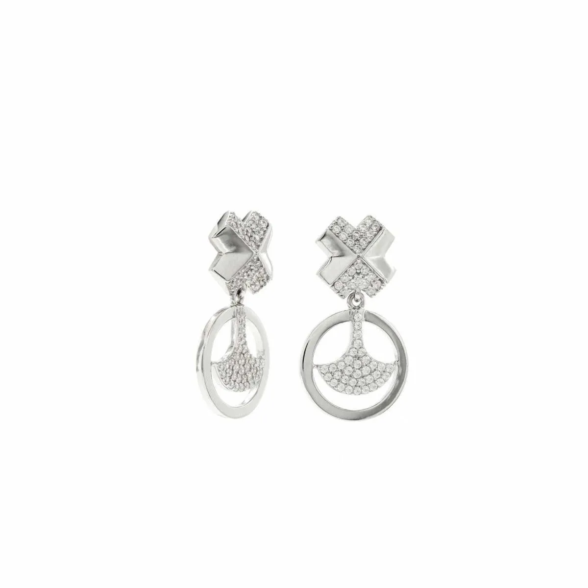 Pendientes plata y circonitas móviles con motivo de circulo