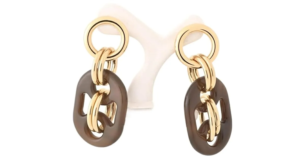 Pendientes PM Drop Eurydice de Hermès Castaño Dorado 