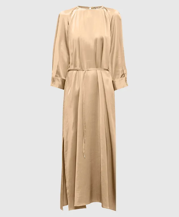 Peserico Beige maxi dress with monil chain