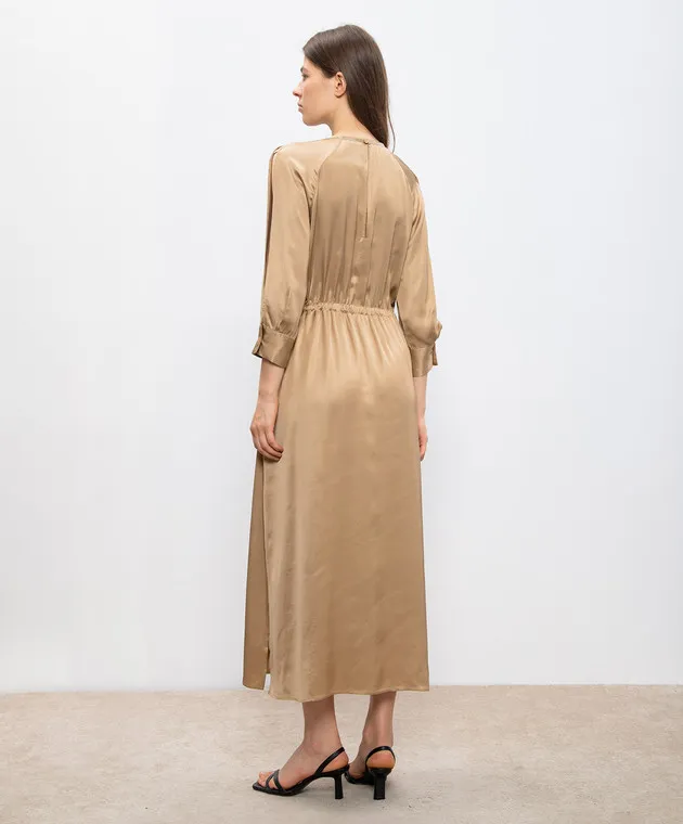 Peserico Beige maxi dress with monil chain