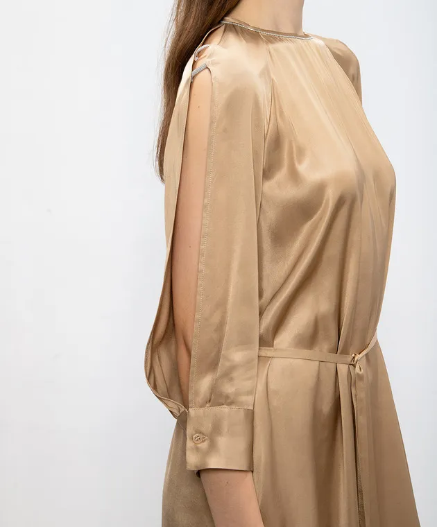Peserico Beige maxi dress with monil chain