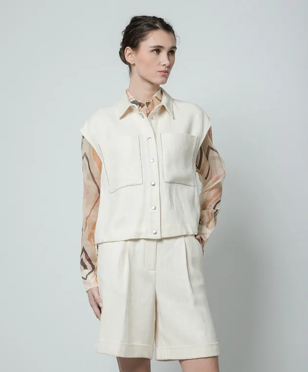 Peserico Beige waistcoat with monil chain