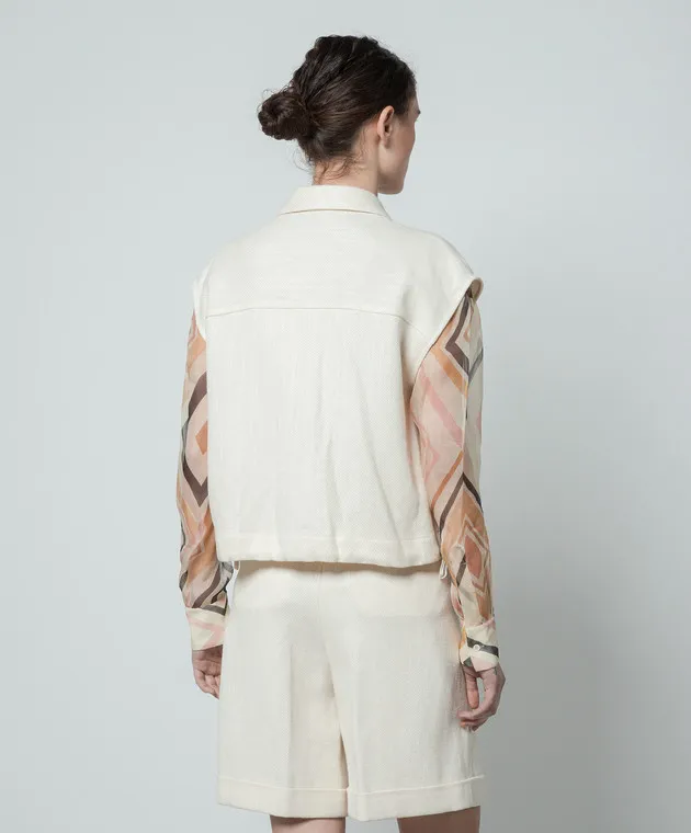 Peserico Beige waistcoat with monil chain