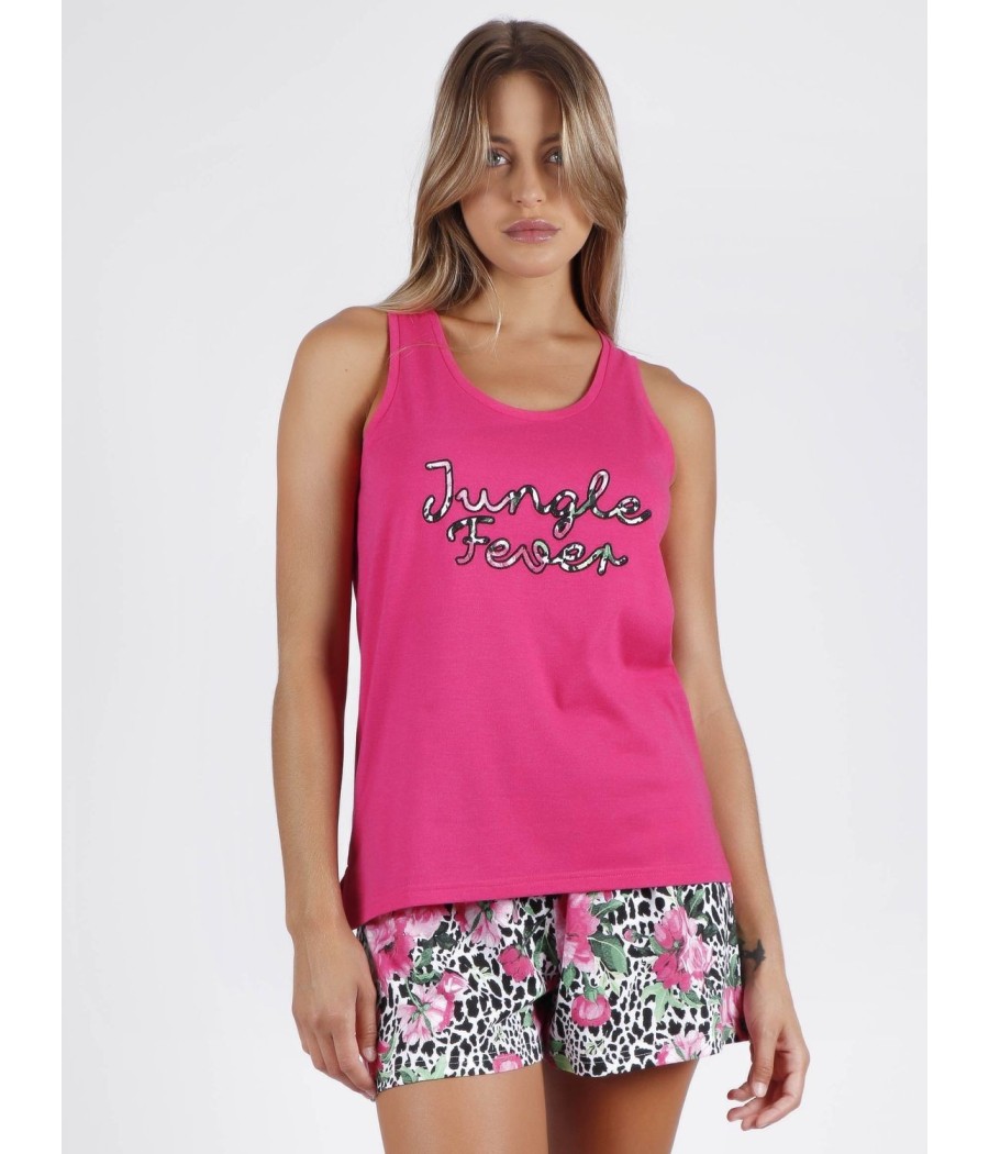 Pijama mujer sin mangas Jungle Fever verano Admas fucsia algodón