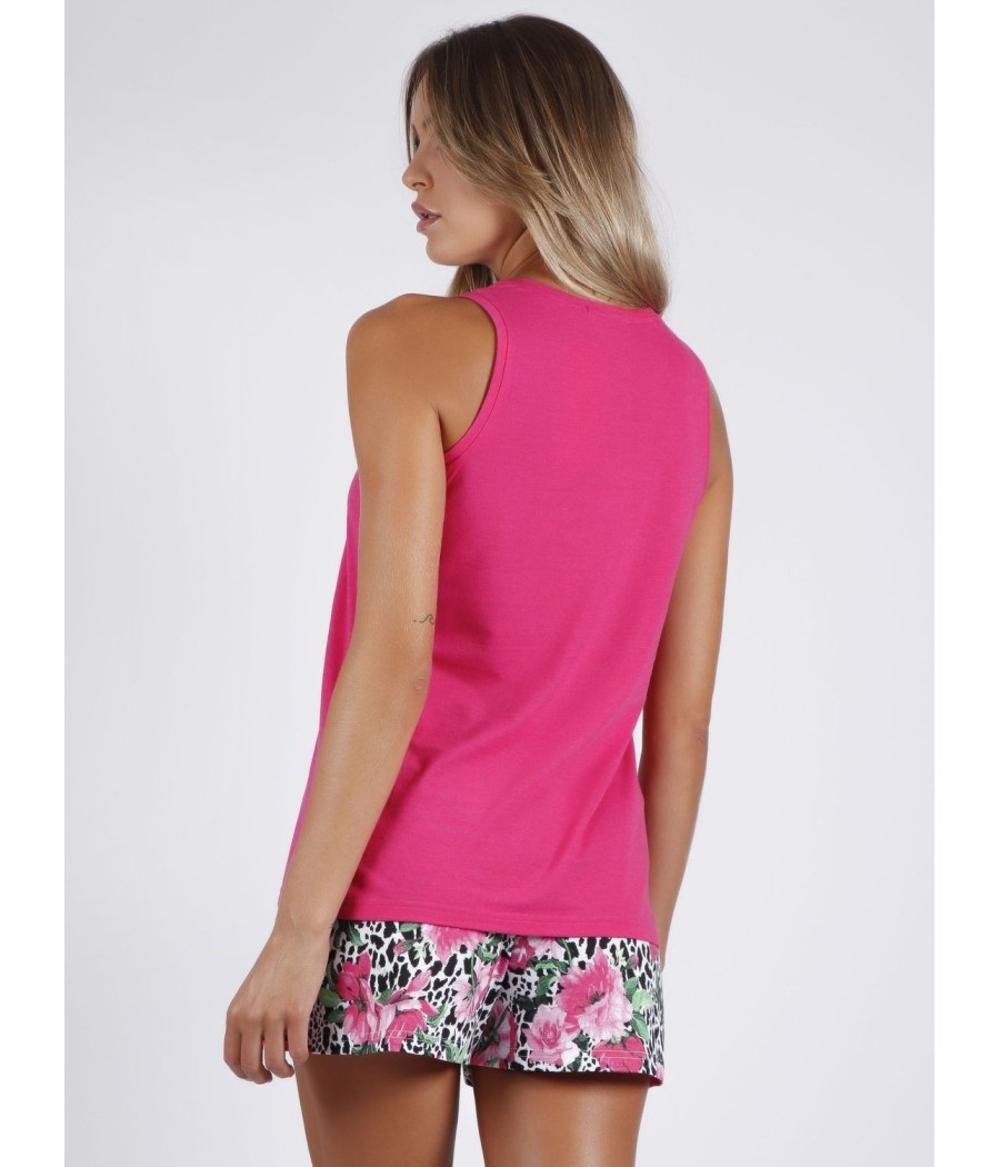 Pijama mujer sin mangas Jungle Fever verano Admas fucsia algodón