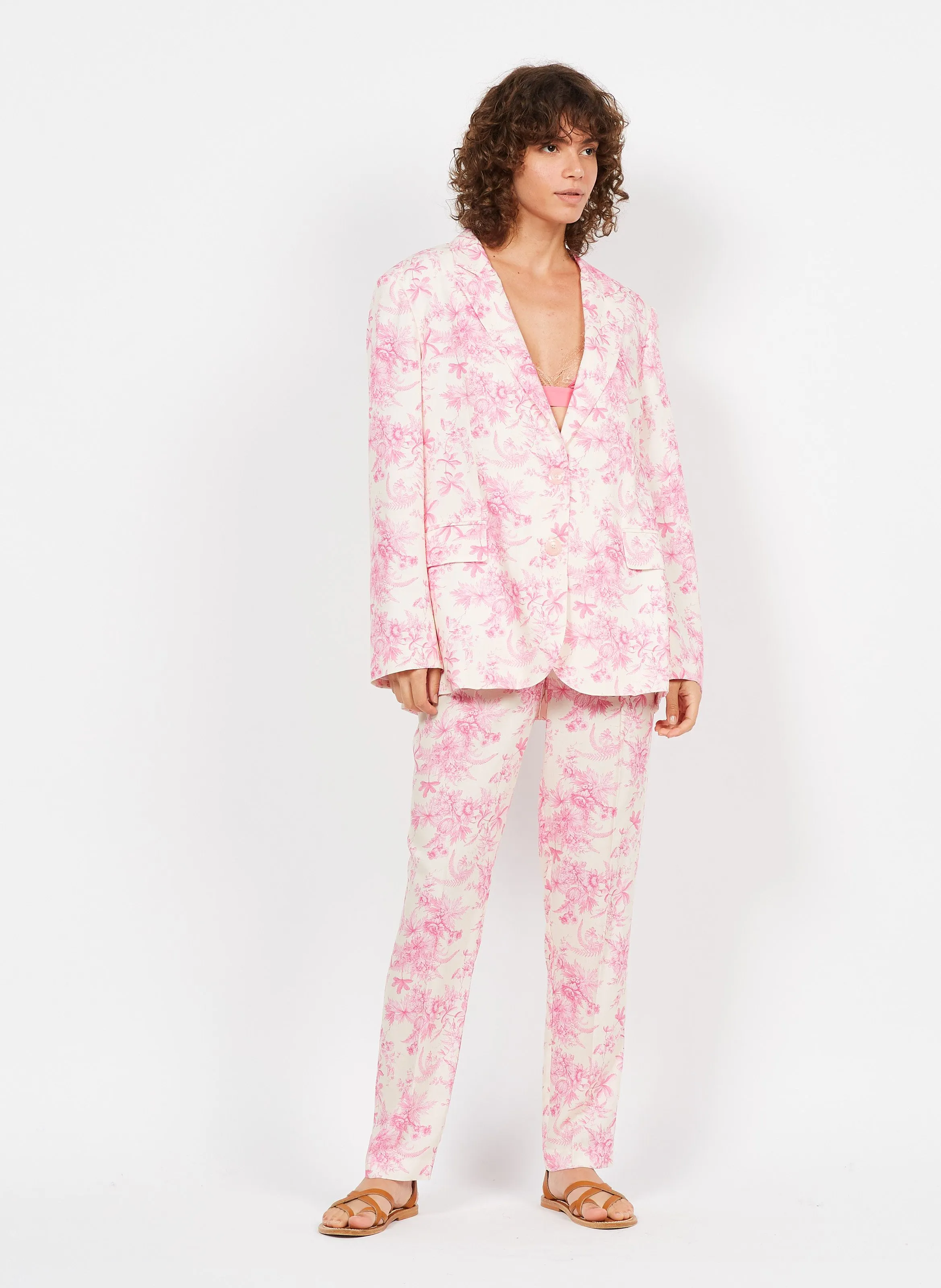 PIRANDELLO  PANTALóN TAPERED DE VISCOSA ESTAMPADO EN ROSA