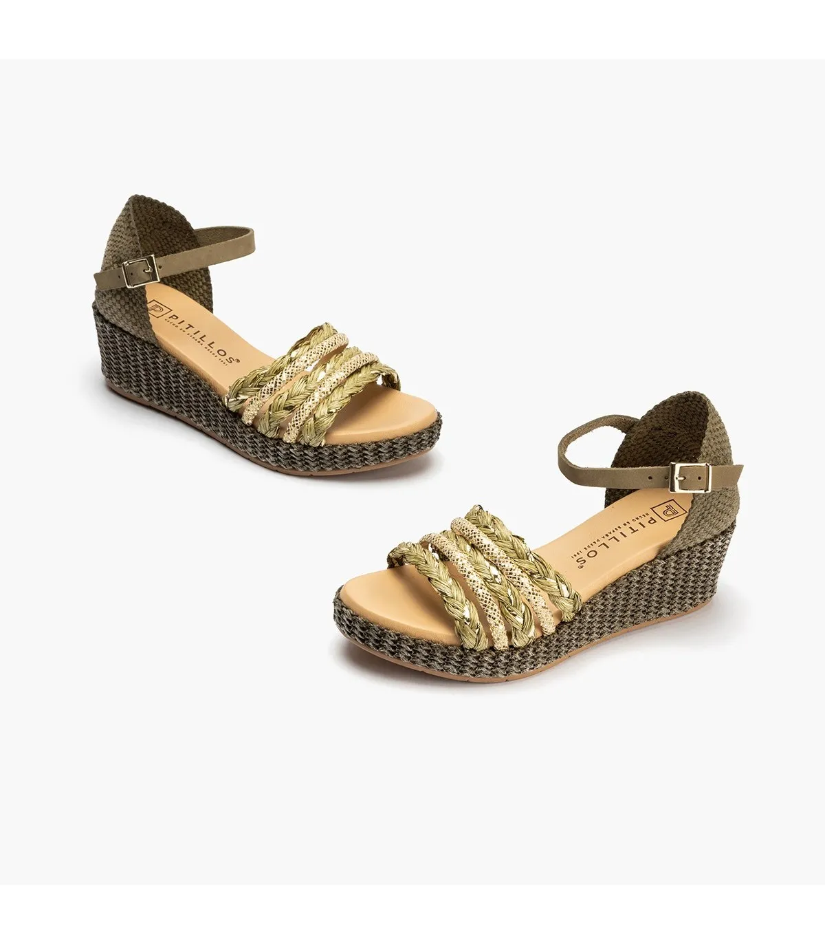 Sandalia de mujer pala tiras rafia KAKI