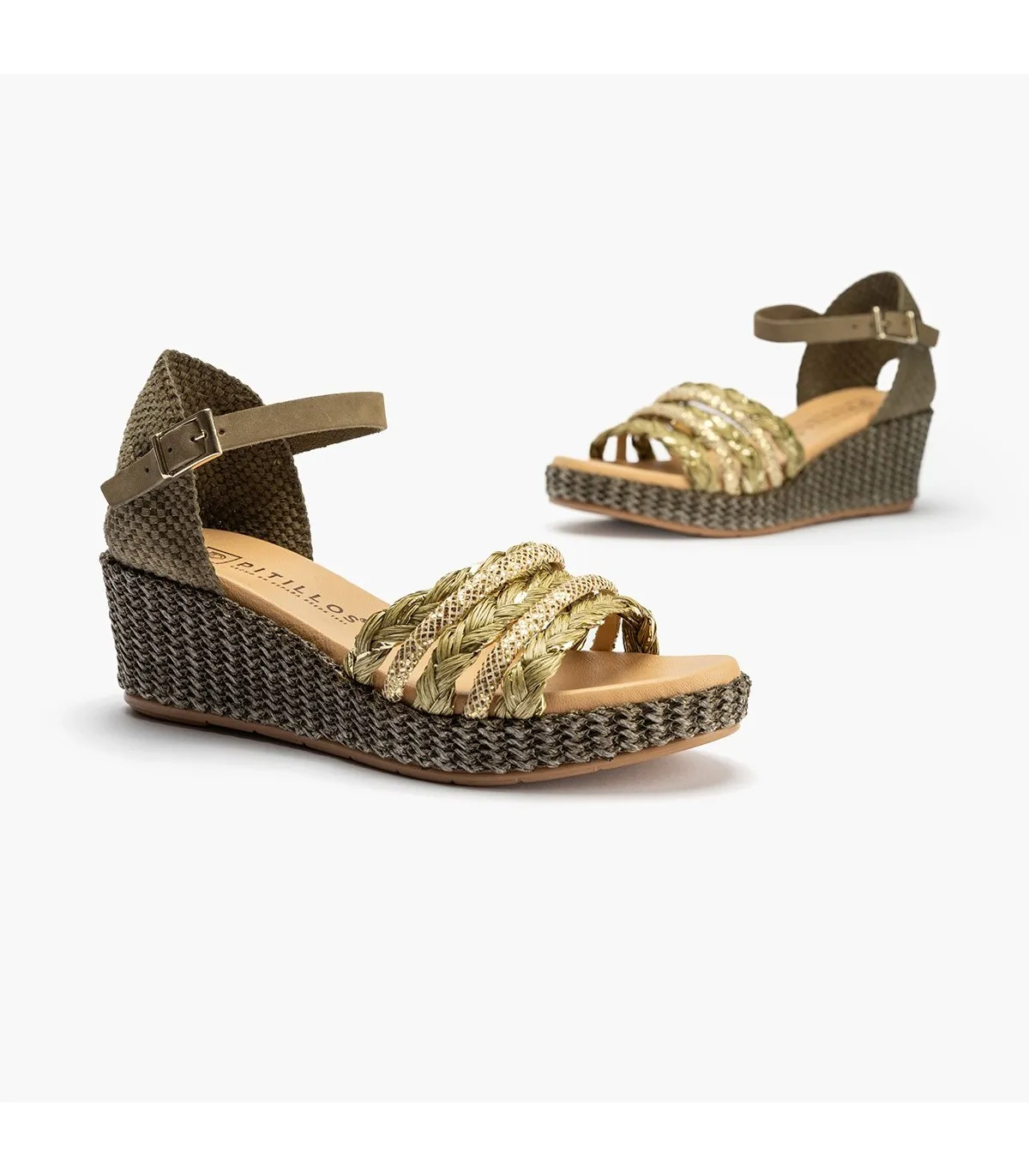 Sandalia de mujer pala tiras rafia KAKI