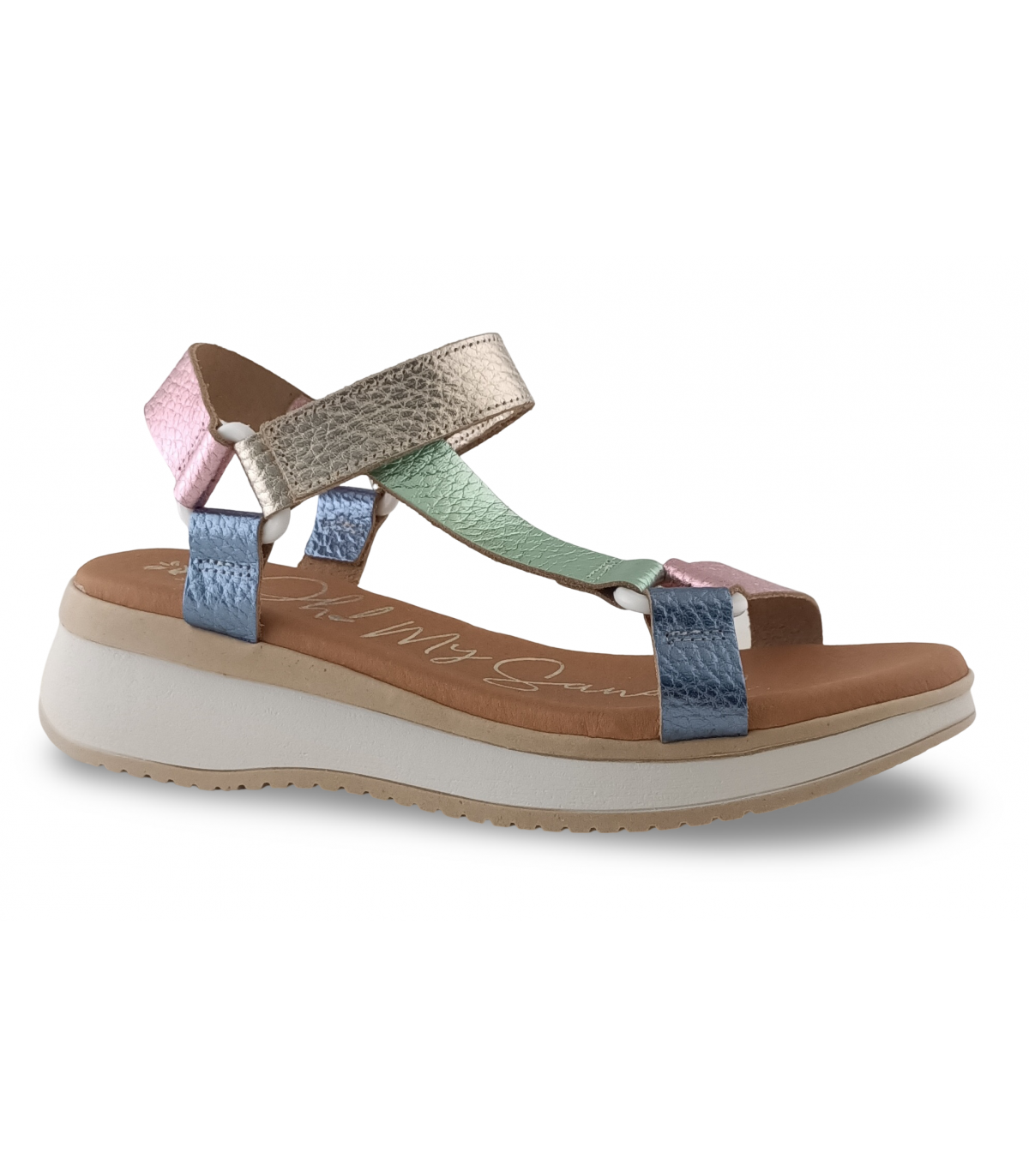 sandalia para mujer en color rosa con cierre en velcro