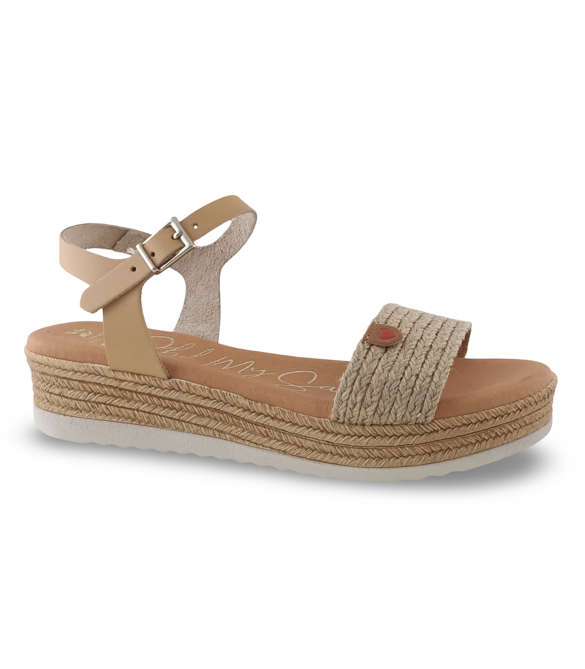 Sandalia para mujer en piel camel y cierre de hebilla