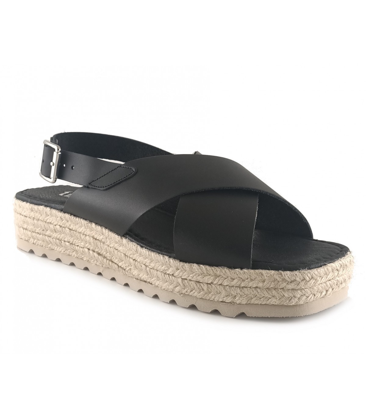 Sandalia para mujer en piel negra con plataforma