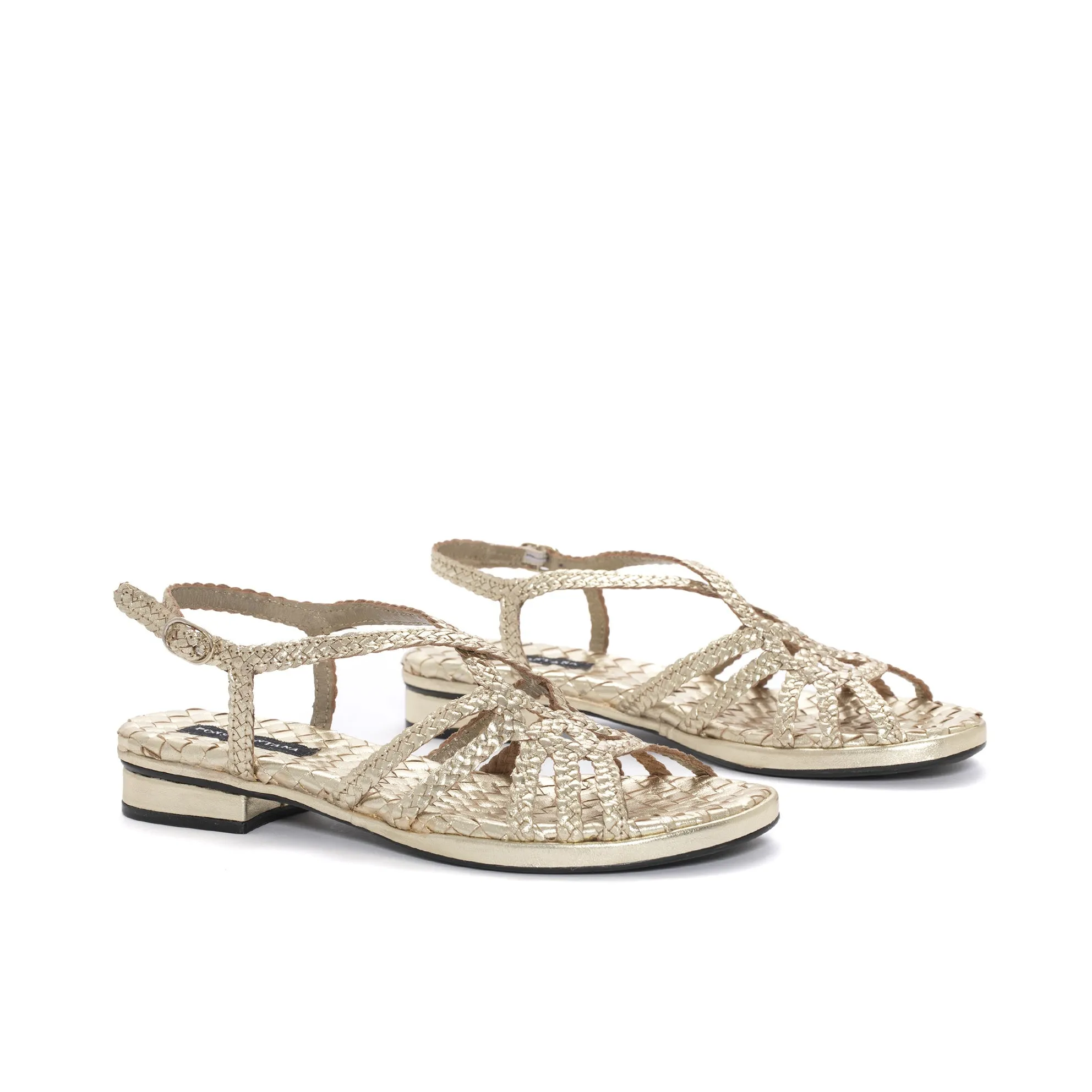 SANDALIA PLANA DIANA METAL PLATINO
