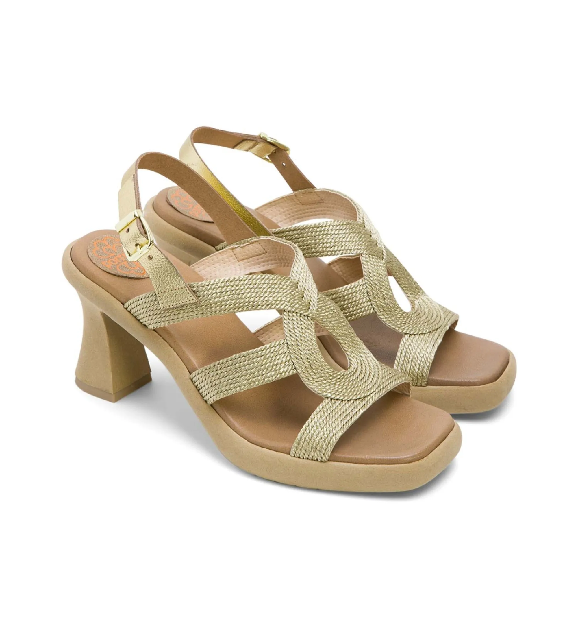 SANDALIAS DE PIEL LADA DORADO ALTURA TACóN 9CM