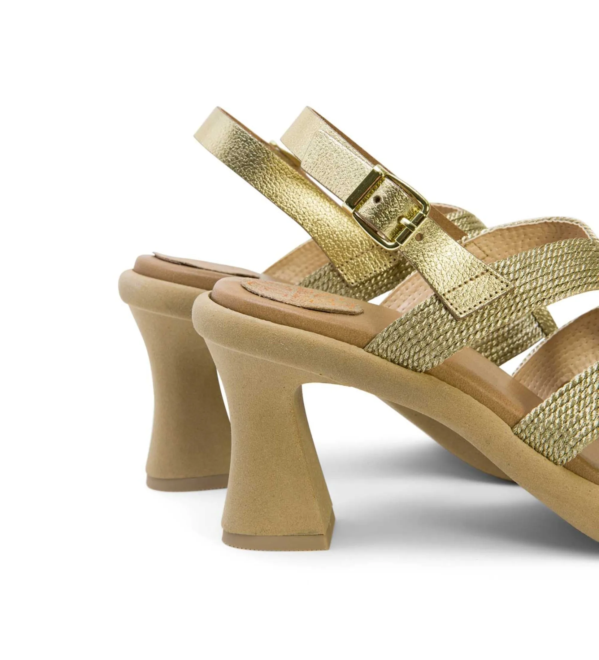 SANDALIAS DE PIEL LADA DORADO ALTURA TACóN 9CM