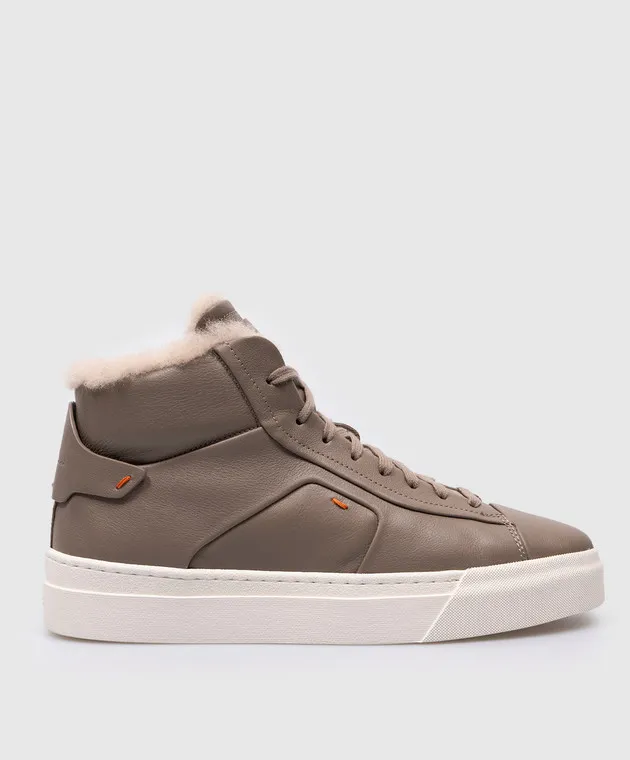 SANTONI BROWN LEATHER HIGHTOPS WITH FUR