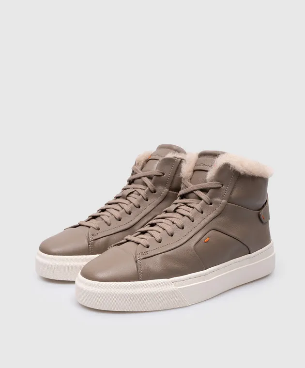 SANTONI BROWN LEATHER HIGHTOPS WITH FUR
