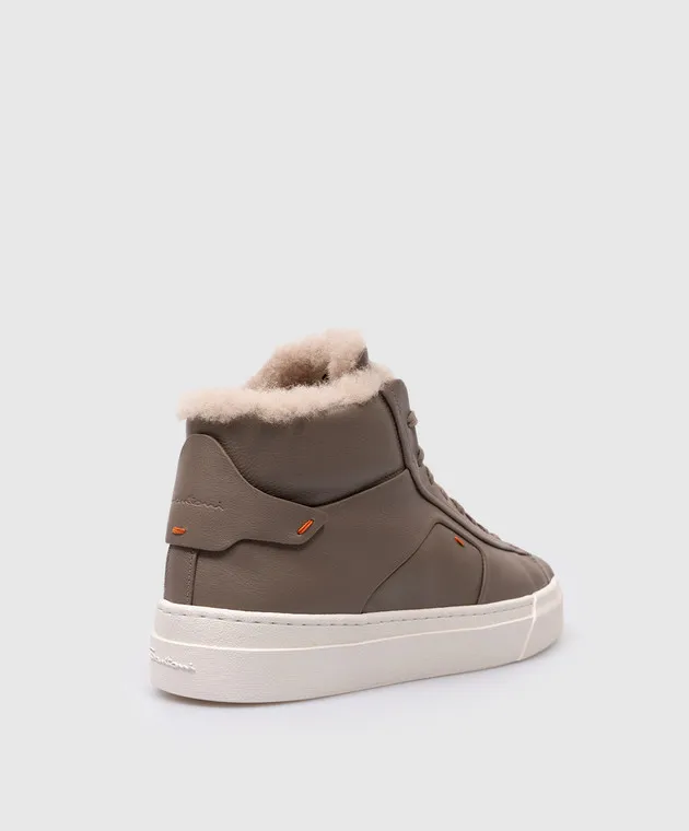 SANTONI BROWN LEATHER HIGHTOPS WITH FUR