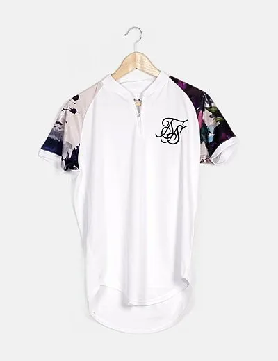 Siksilk Camiseta blanca mangas estampadas