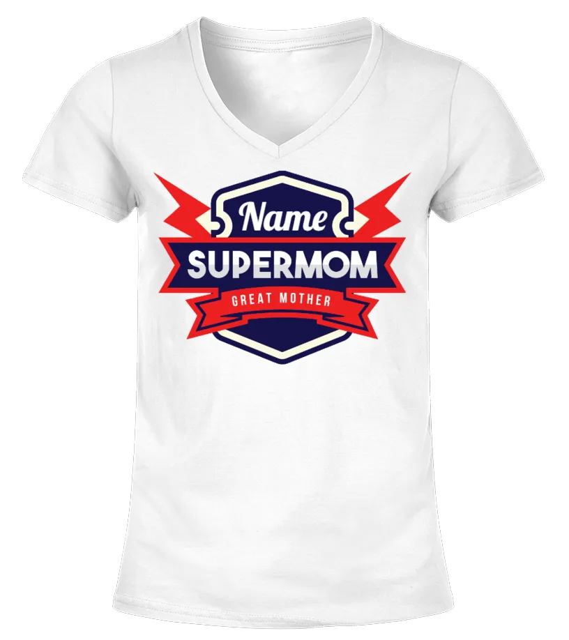 SUPERMOM  ADD CUSTOM NAME CAMISETA CUELLO PICO MUJER
