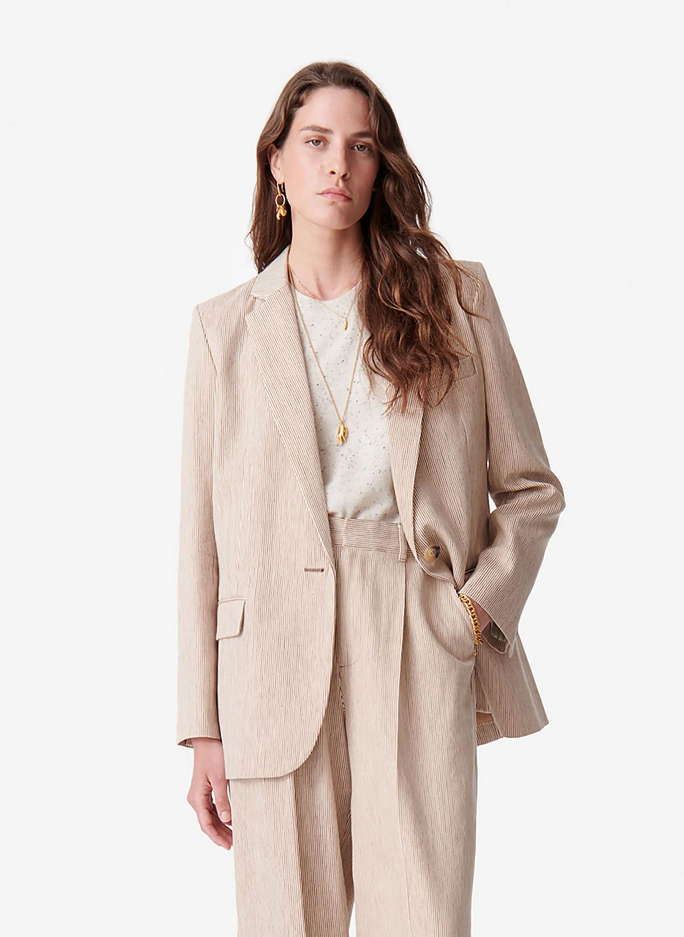 TILIA  CHAQUETA DE TRAJE DE ALGODóN Y LINO EN MARRON