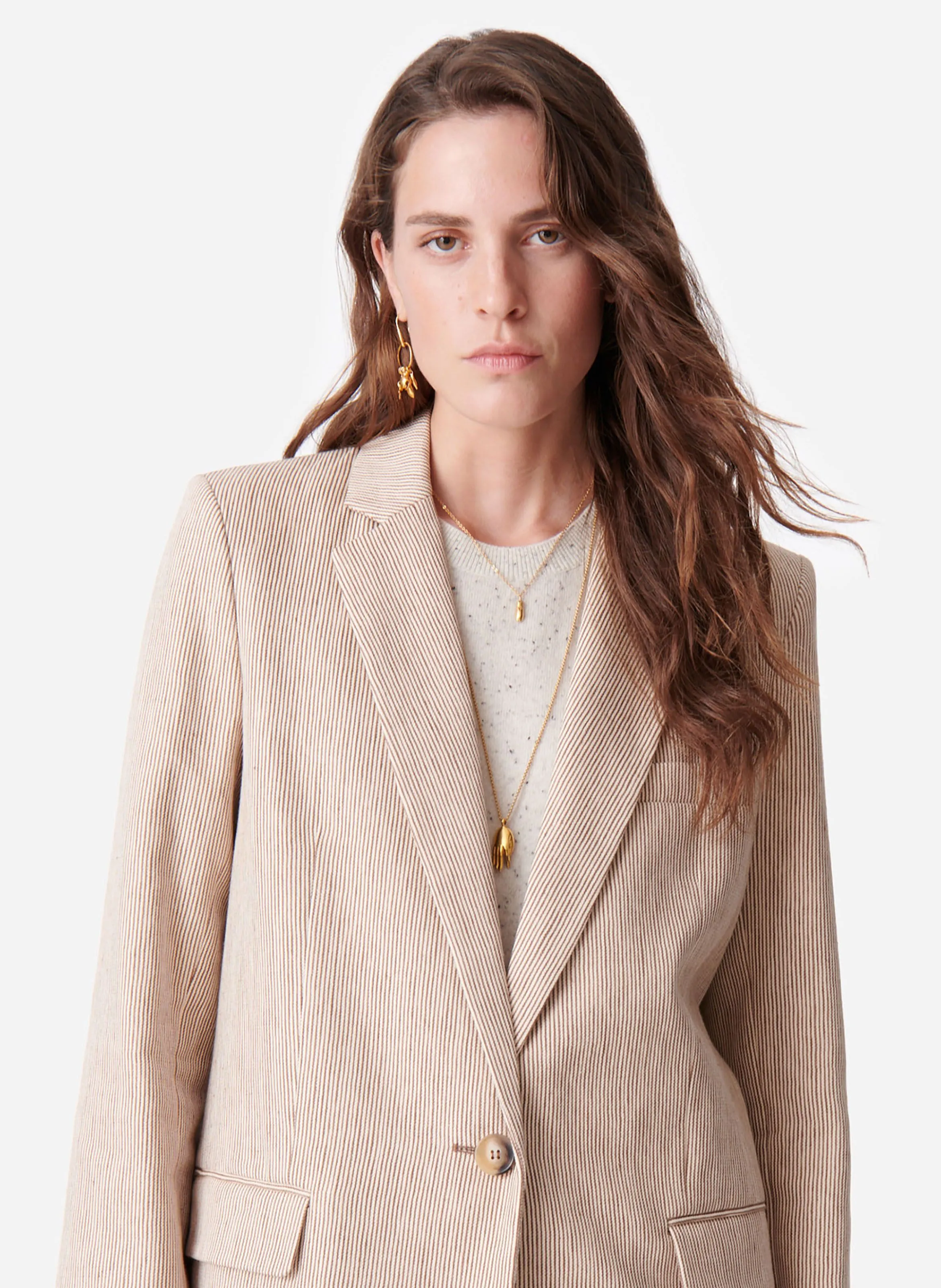 TILIA  CHAQUETA DE TRAJE DE ALGODóN Y LINO EN MARRON
