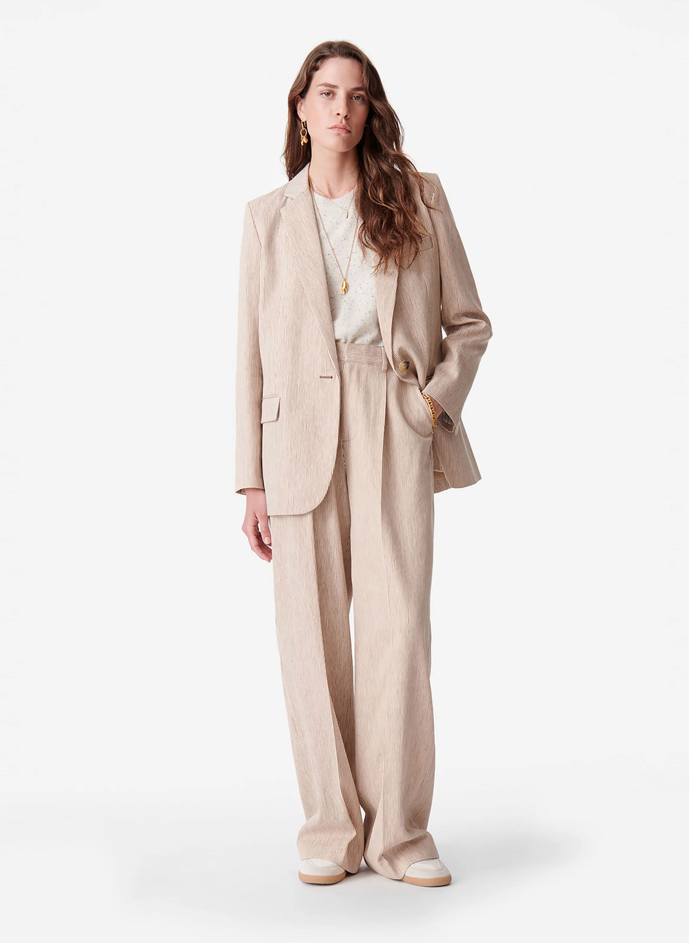 TILIA  CHAQUETA DE TRAJE DE ALGODóN Y LINO EN MARRON