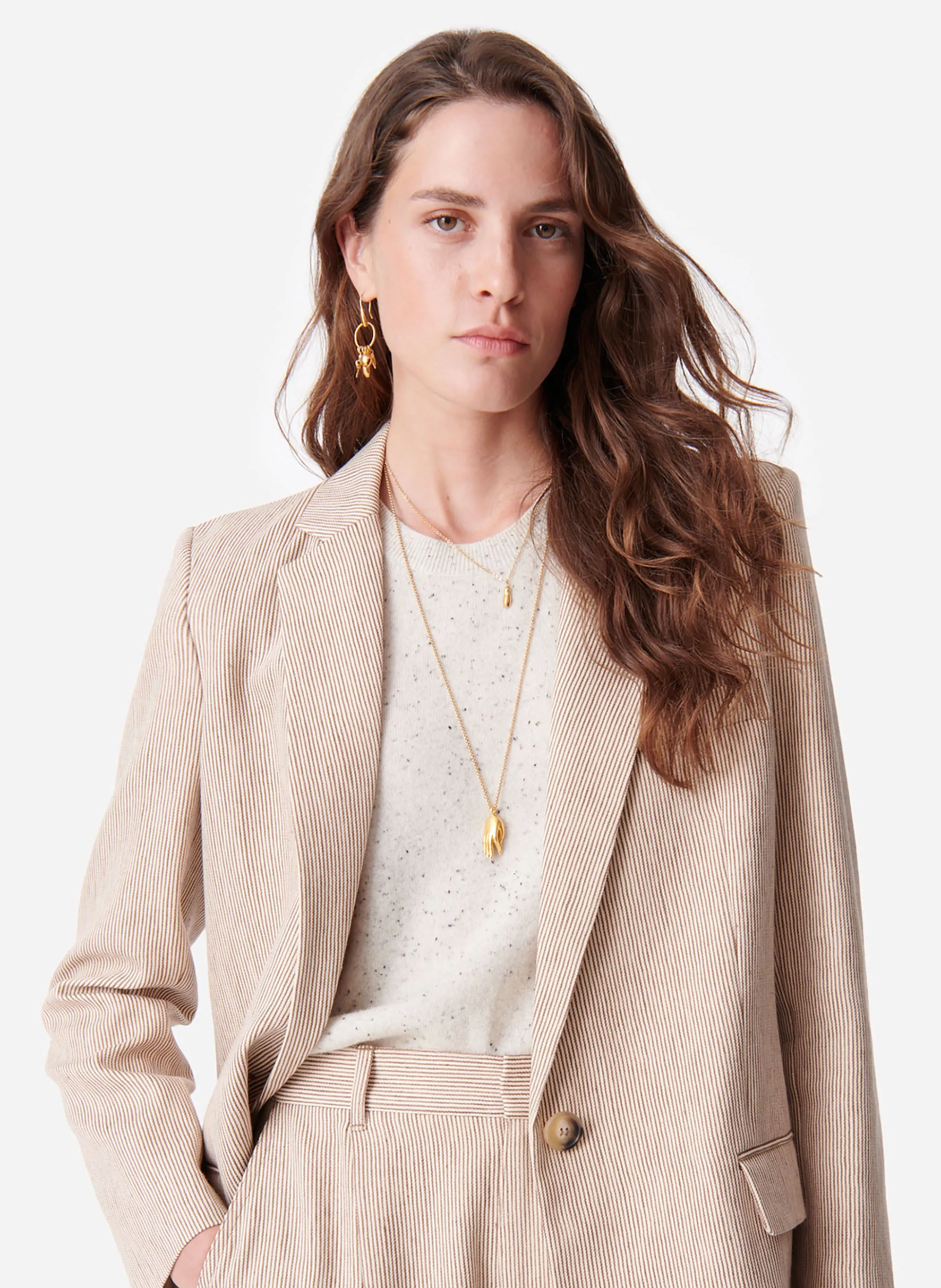TILIA  CHAQUETA DE TRAJE DE ALGODóN Y LINO EN MARRON