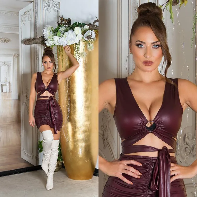 Top crop Polipiel burdeos