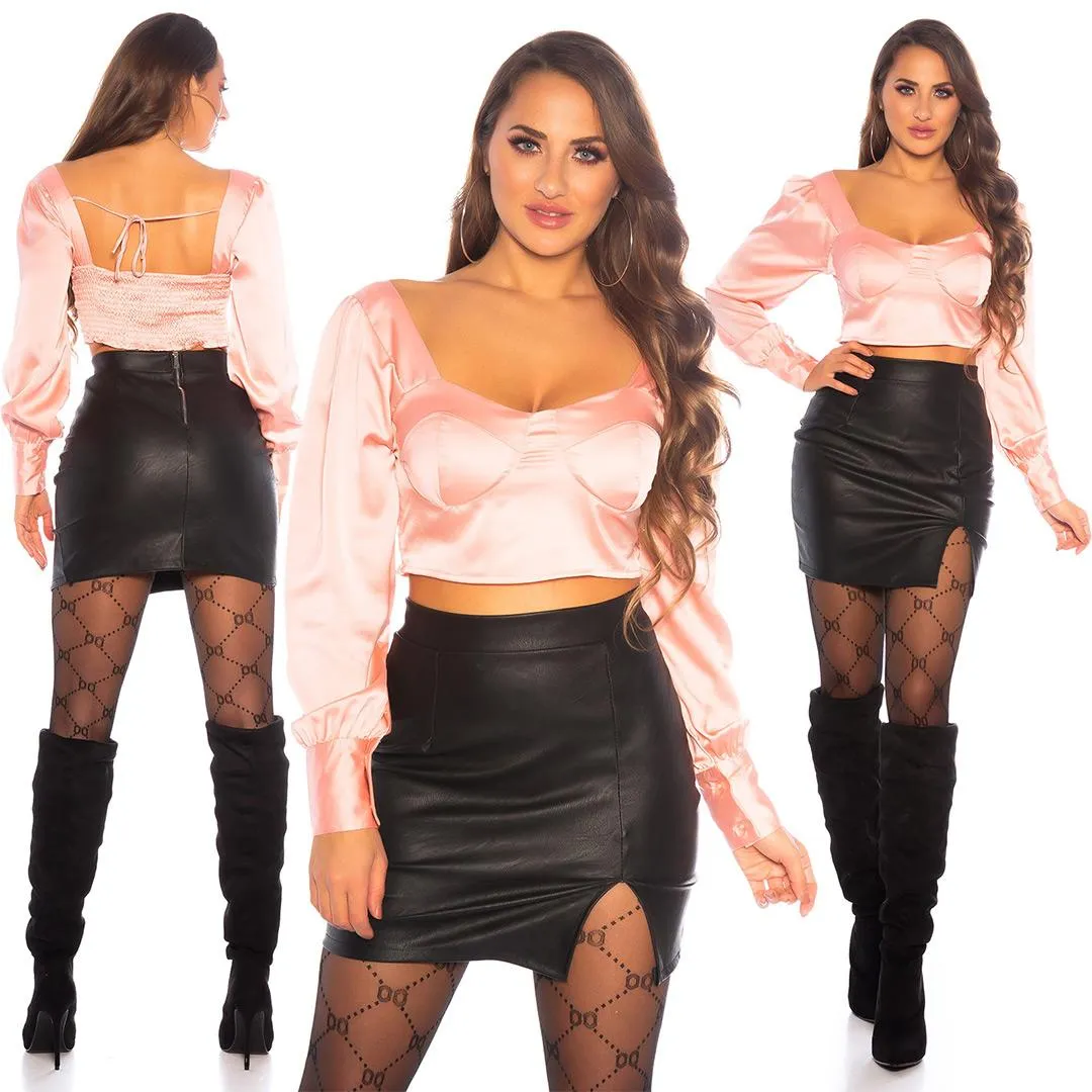 Top crop satinado rosa