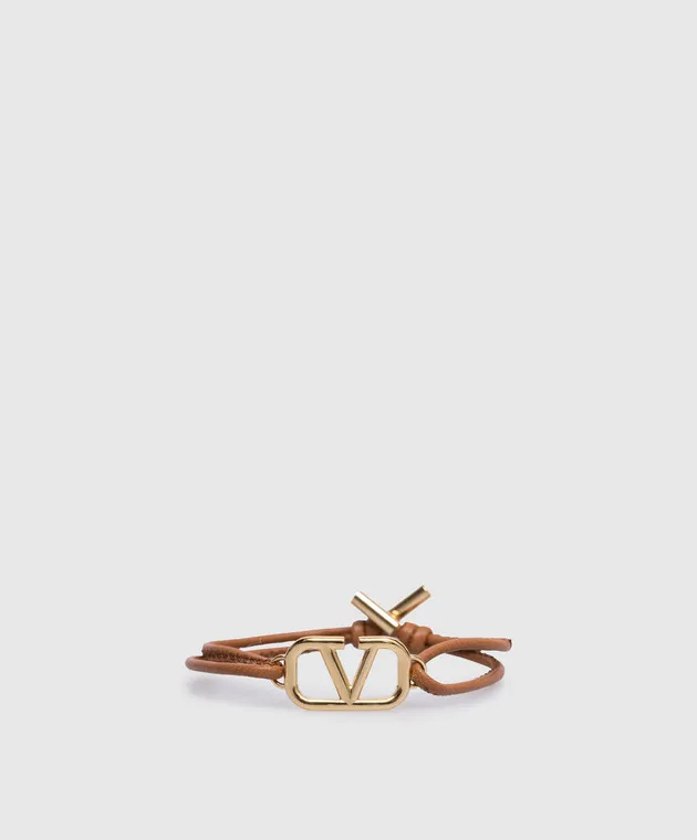 Valentino VLogo Signature Knot Brown Leather Bracelet