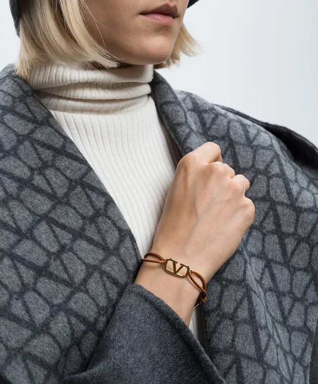 Valentino VLogo Signature Knot Brown Leather Bracelet