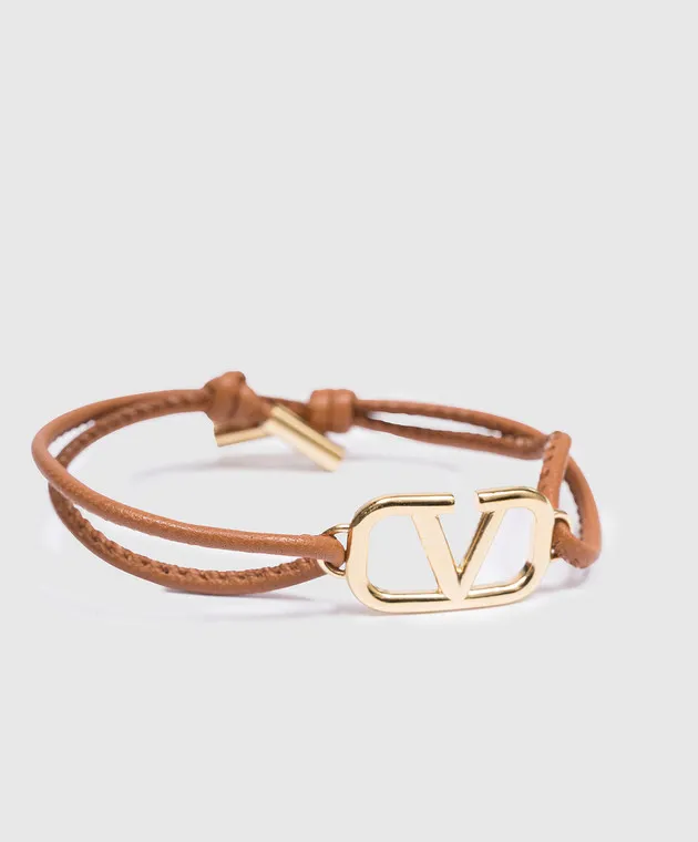 Valentino VLogo Signature Knot Brown Leather Bracelet