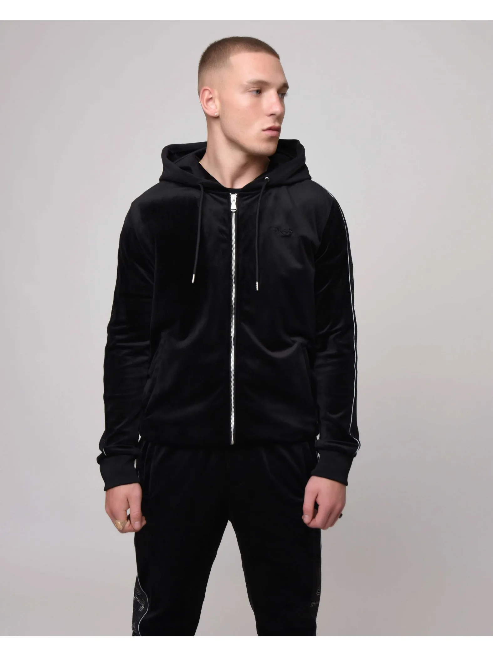 Veste à capuche bande logo strass