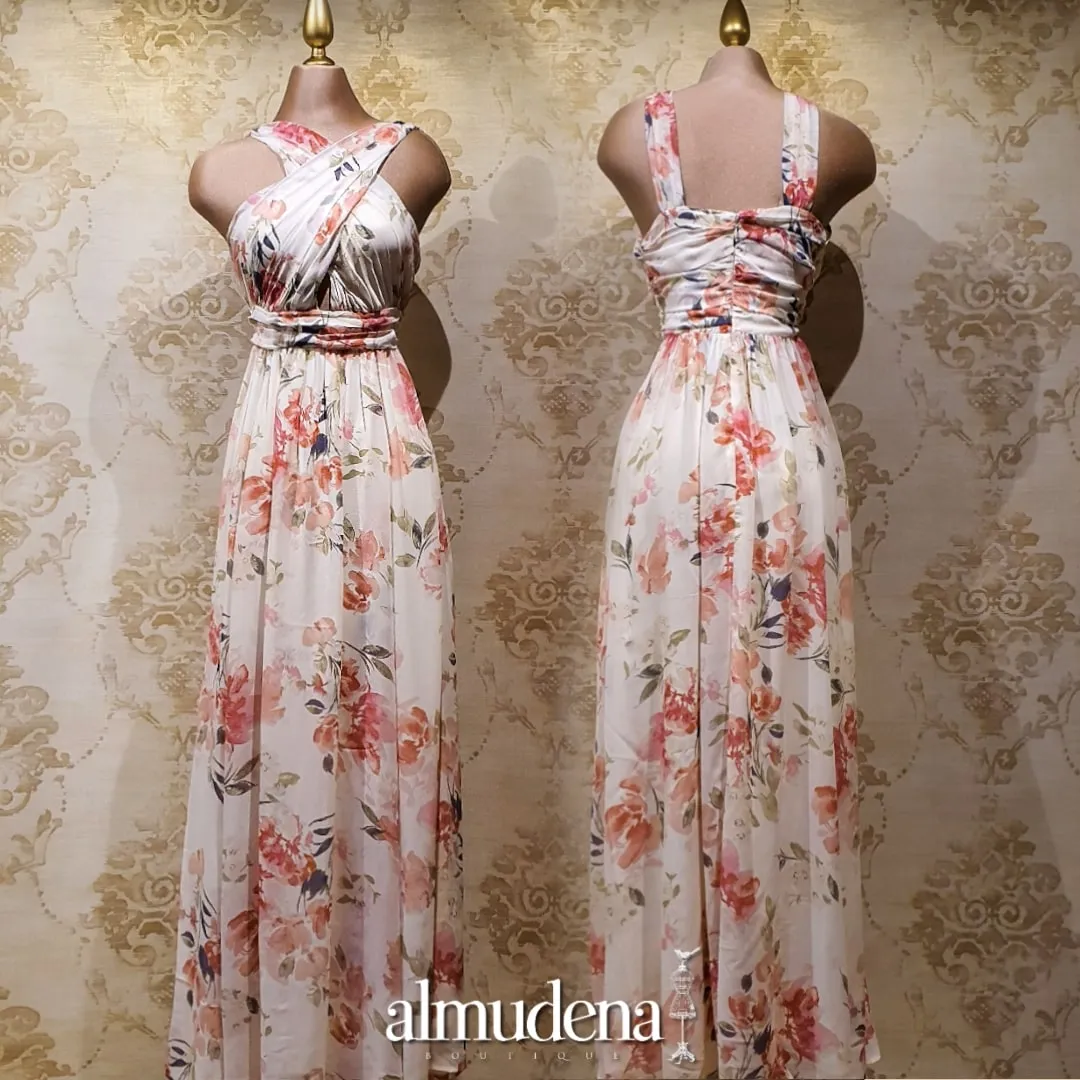 Vestido Beige con Estampado Flores