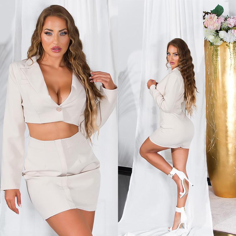 Vestido blazer beige con aberturas