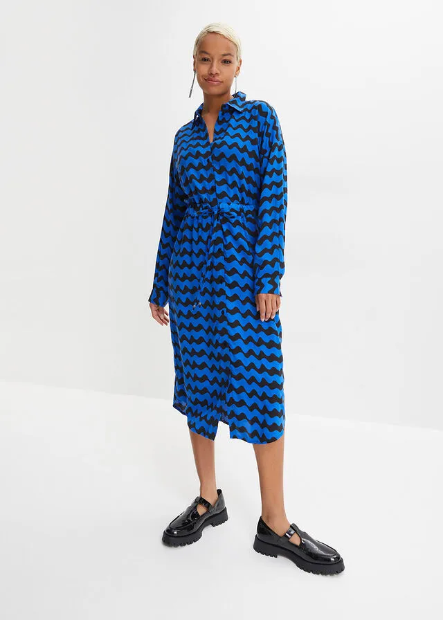 VESTIDO CAMISERO MIDI DE VISCOSA SOSTENIBLE NEGROAZUL áRTICO