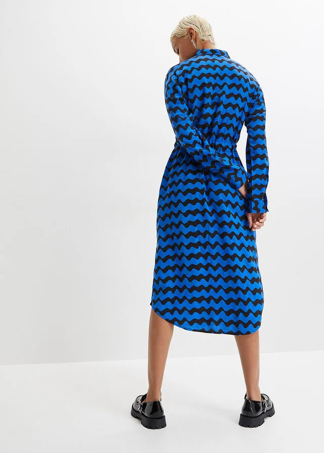 VESTIDO CAMISERO MIDI DE VISCOSA SOSTENIBLE NEGROAZUL áRTICO