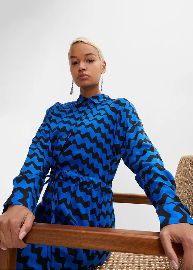 VESTIDO CAMISERO MIDI DE VISCOSA SOSTENIBLE NEGROAZUL áRTICO