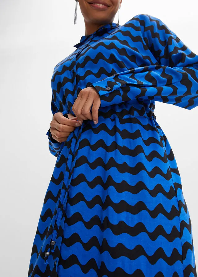VESTIDO CAMISERO MIDI DE VISCOSA SOSTENIBLE NEGROAZUL áRTICO