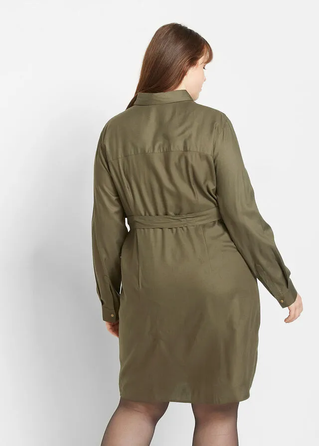 Vestido camisero premamá/de lactancia en viscosa sostenible Verde oliva oscuro