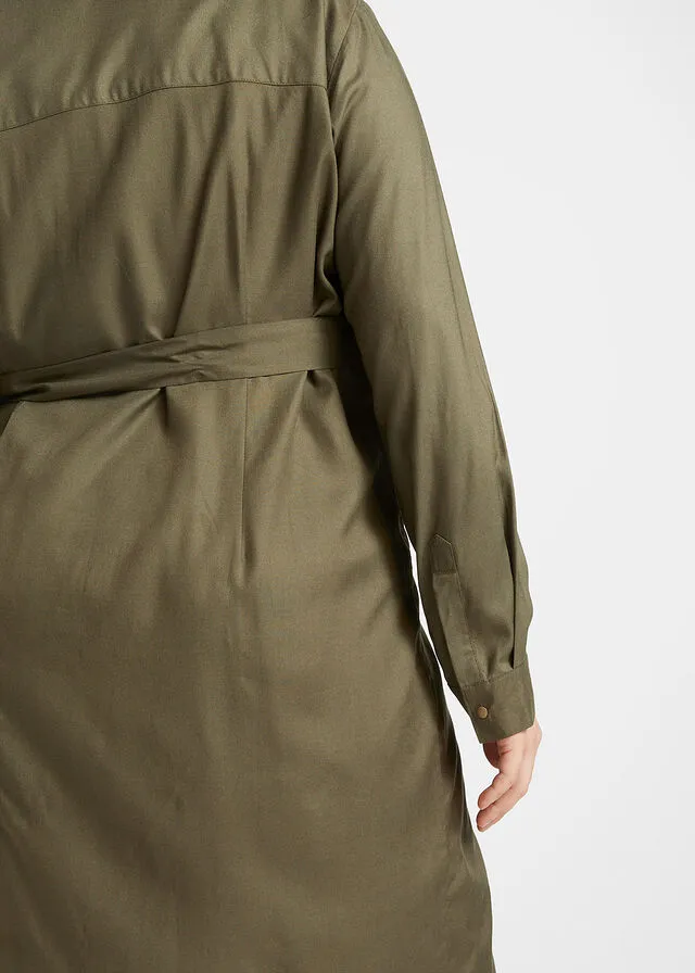 Vestido camisero premamá/de lactancia en viscosa sostenible Verde oliva oscuro