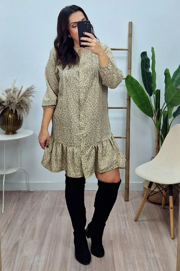 Vestido Camisero Print Camel