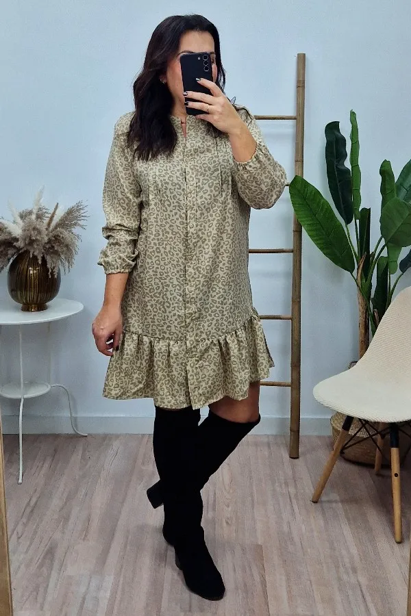 Vestido Camisero Print Camel